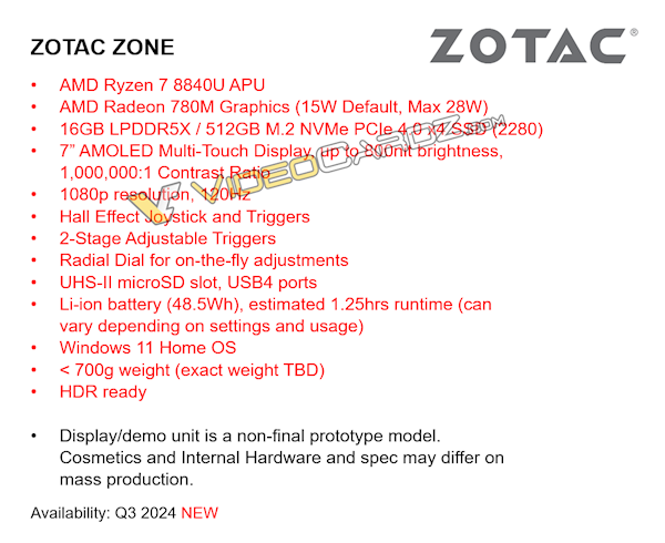 索泰首款掌机ZONE曝光:全球首发120Hz AMOLED!配锐龙7 8840U