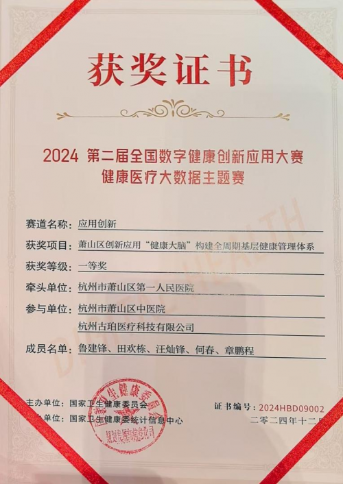 杭州古珀科技获全国健康医疗大数据赛一等奖